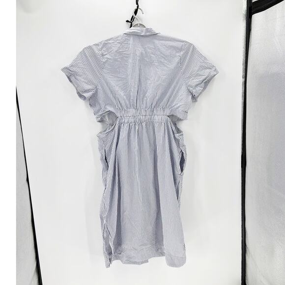 Old Navy Striped Cutout Midi Shirt Dress blue white size 3X cotton side slits - Picture 2 of 10